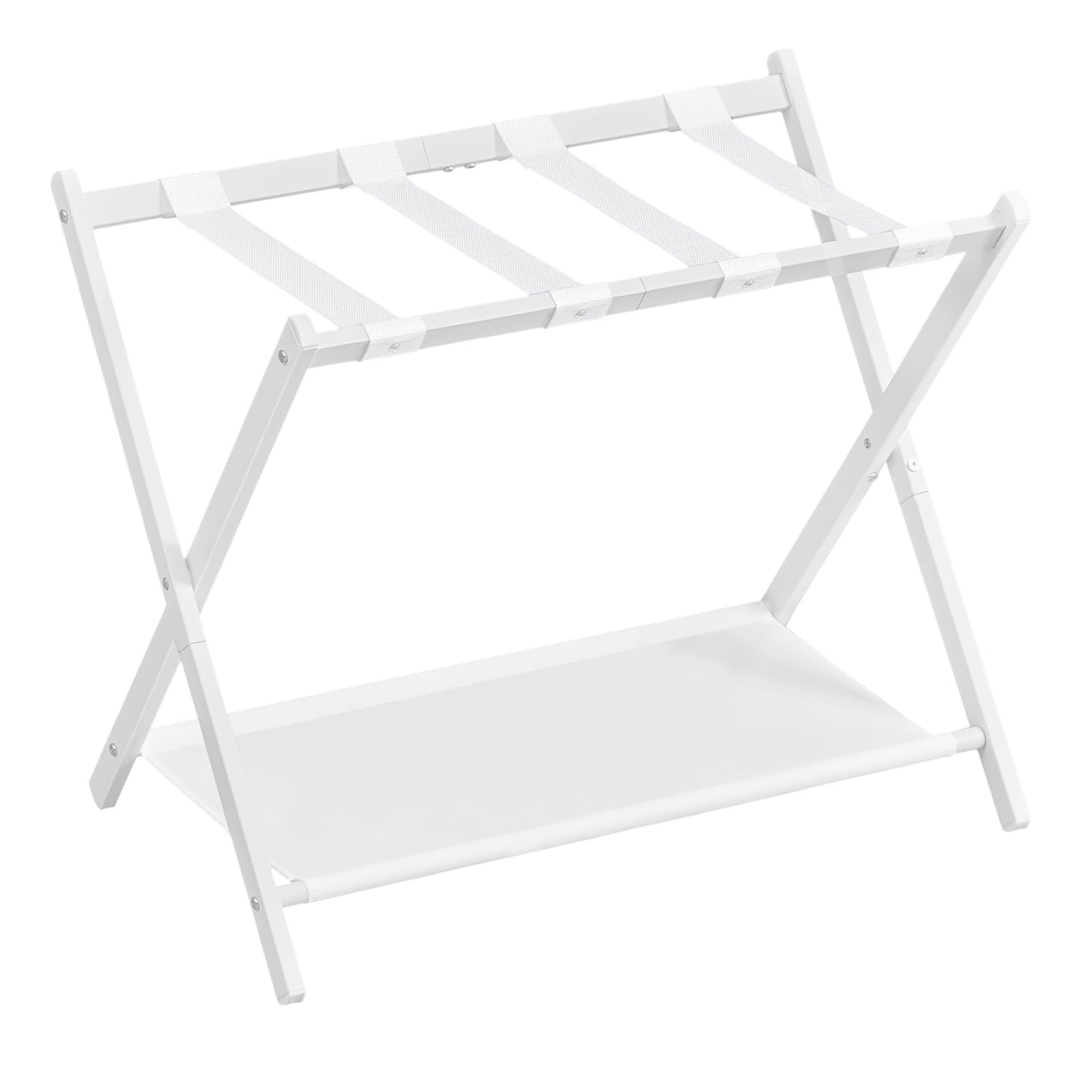SONGMICS luggage rack front view showing stable X-frame and suitcase support