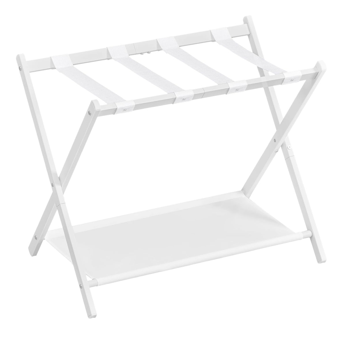 SONGMICS luggage rack front view showing stable X-frame and suitcase support