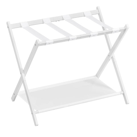 SONGMICS luggage rack front view showing stable X-frame and suitcase support
