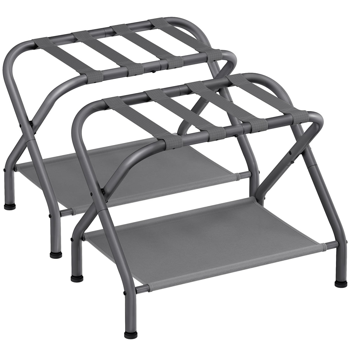 SONGMICS front view of luggage rack showing slate gray finish and stability