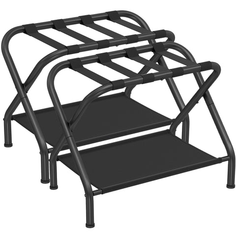 SONGMICS front view of luggage rack showing stable frame and nylon straps for organized packing
