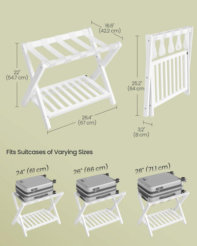 SONGMICS luggage rack in use with a large suitcase demonstrating 150 lb support