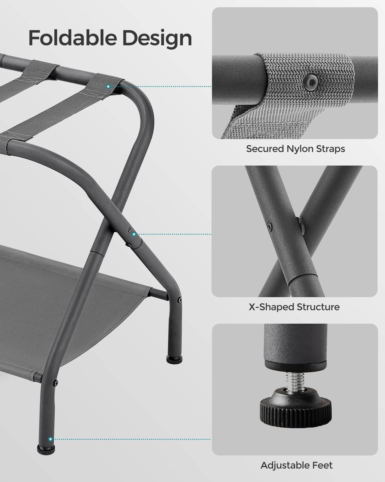 SONGMICS rack in use with suitcase for easier packing and reduced bending