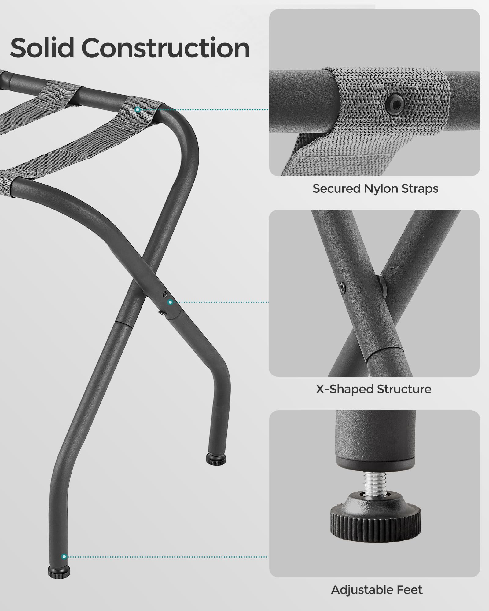 SONGMICS rack holding a suitcase at waist height benefit: simplifies packing