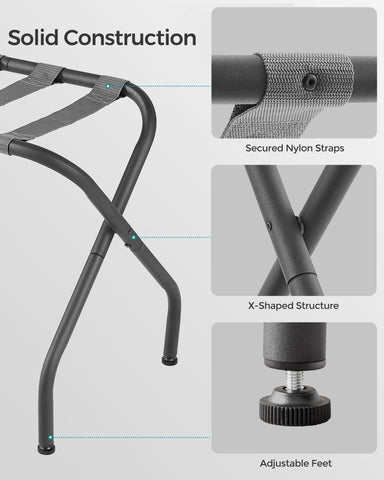 SONGMICS rack holding a suitcase at waist height benefit: simplifies packing