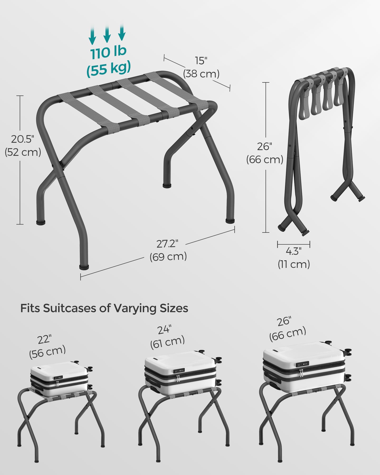 SONGMICS close-up of nylon straps secured to frame benefit: steady luggage support