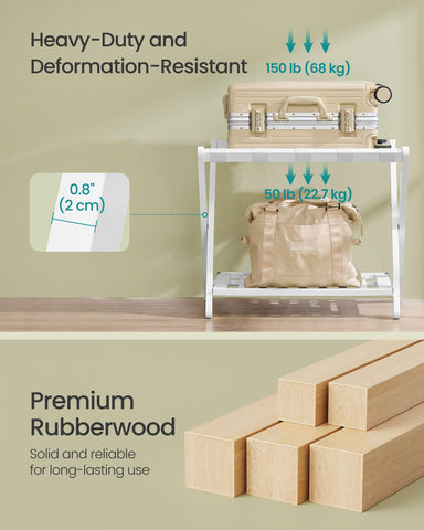 SONGMICS luggage rack rubberwood closeup showing grain and durable finish