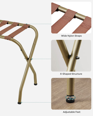 SONGMICS luggage rack beside a suitcase comparing size and functional scale