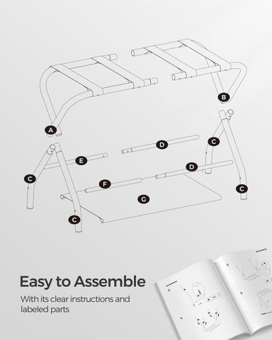 SONGMICS detail of nylon straps and steel frame for secure suitcase support