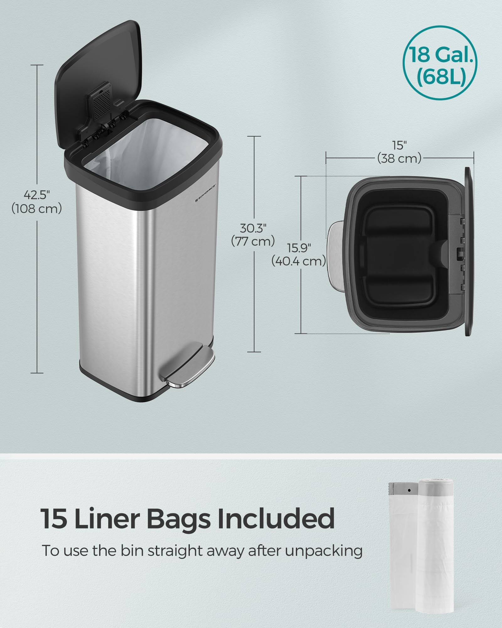 SONGMICS lid held open in stay-open position for large cleanup convenience