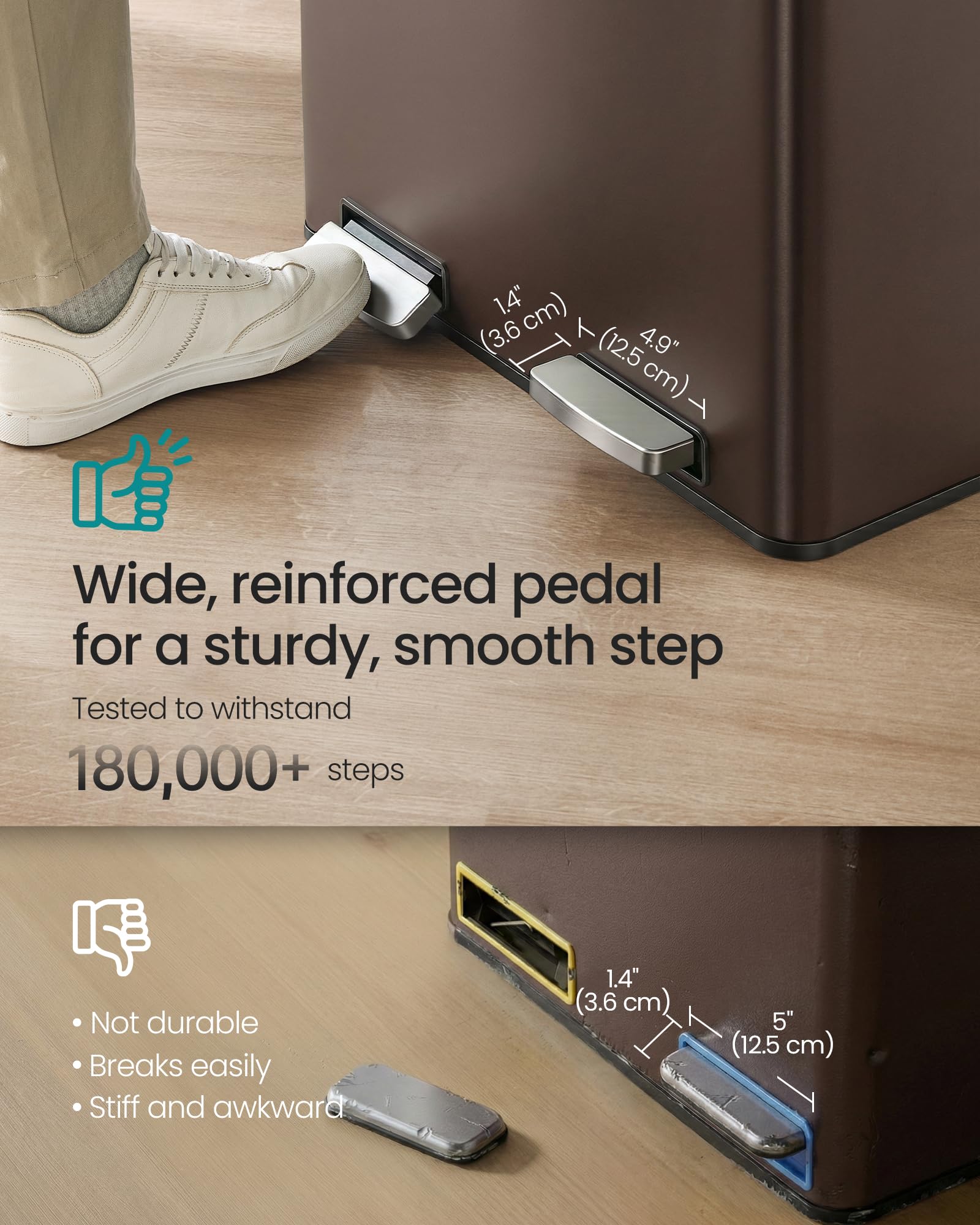SONGMICS reinforced metal pedal detail for comfortable hands-free opening