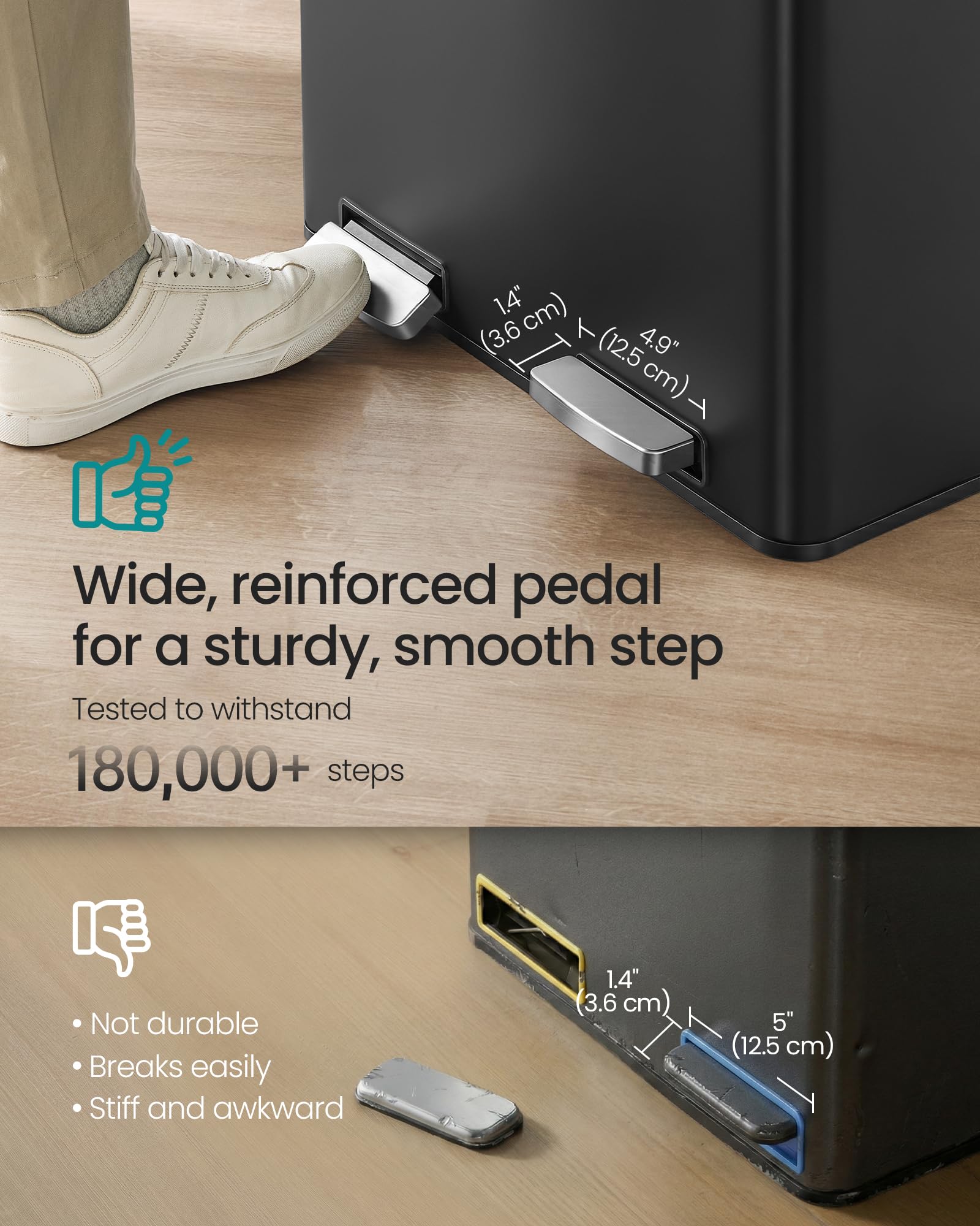 SONGMICS metal pedal detail illustrating reinforced pedal durability and smooth use