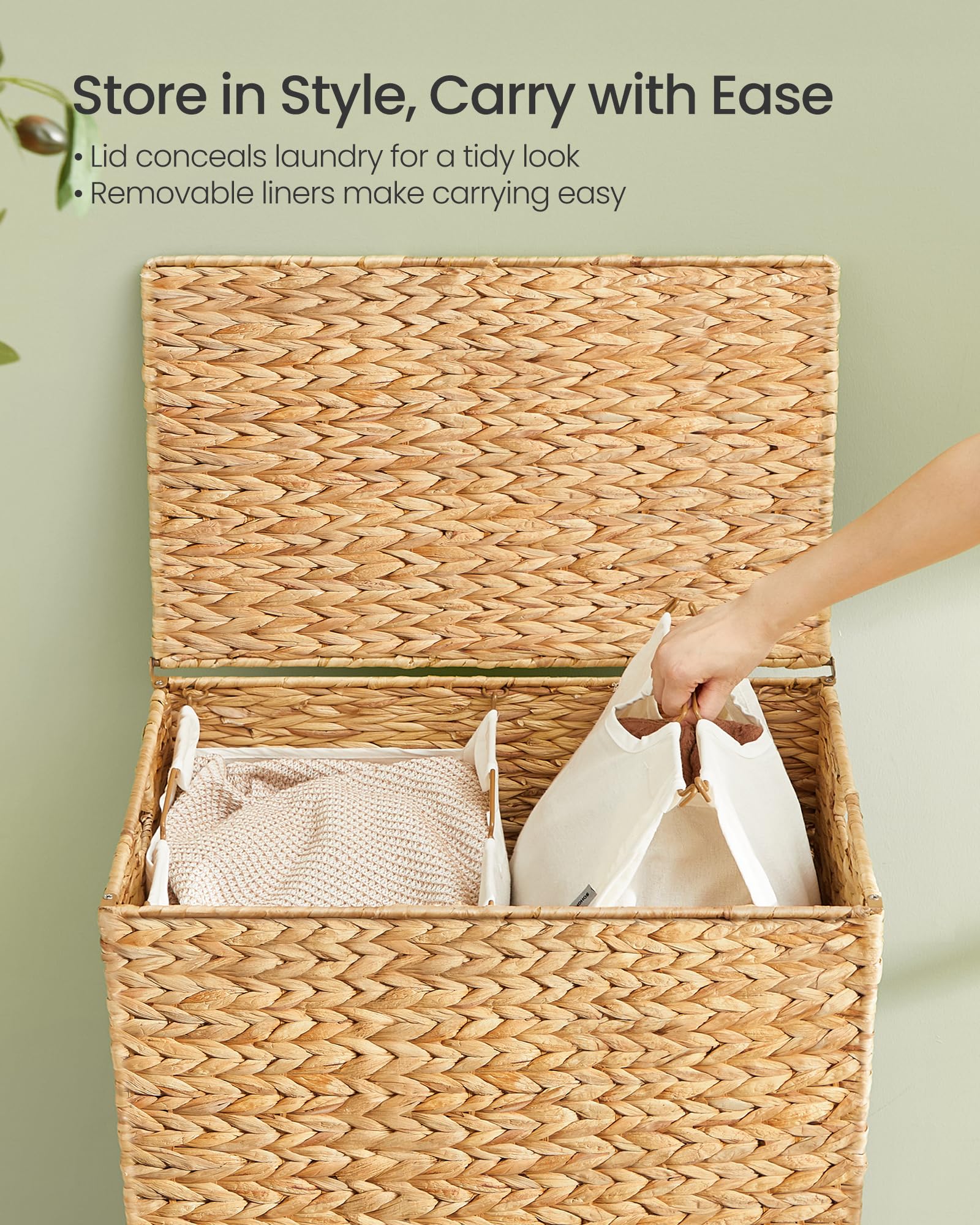 SONGMICS raised wooden feet lifting hamper for floor protection and airflow