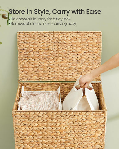 SONGMICS raised wooden feet lifting hamper for floor protection and airflow