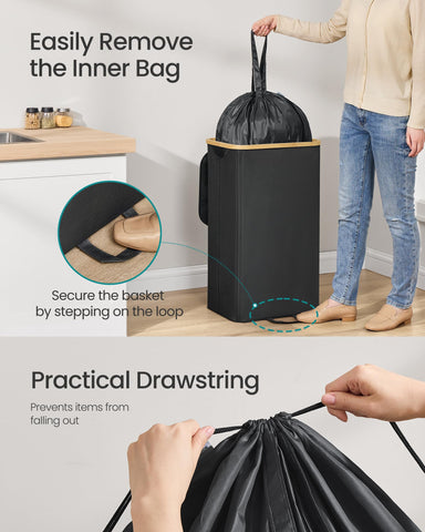 SONGMICS hand dropping bottle into collection hole, quick deposit and odor control benefit
