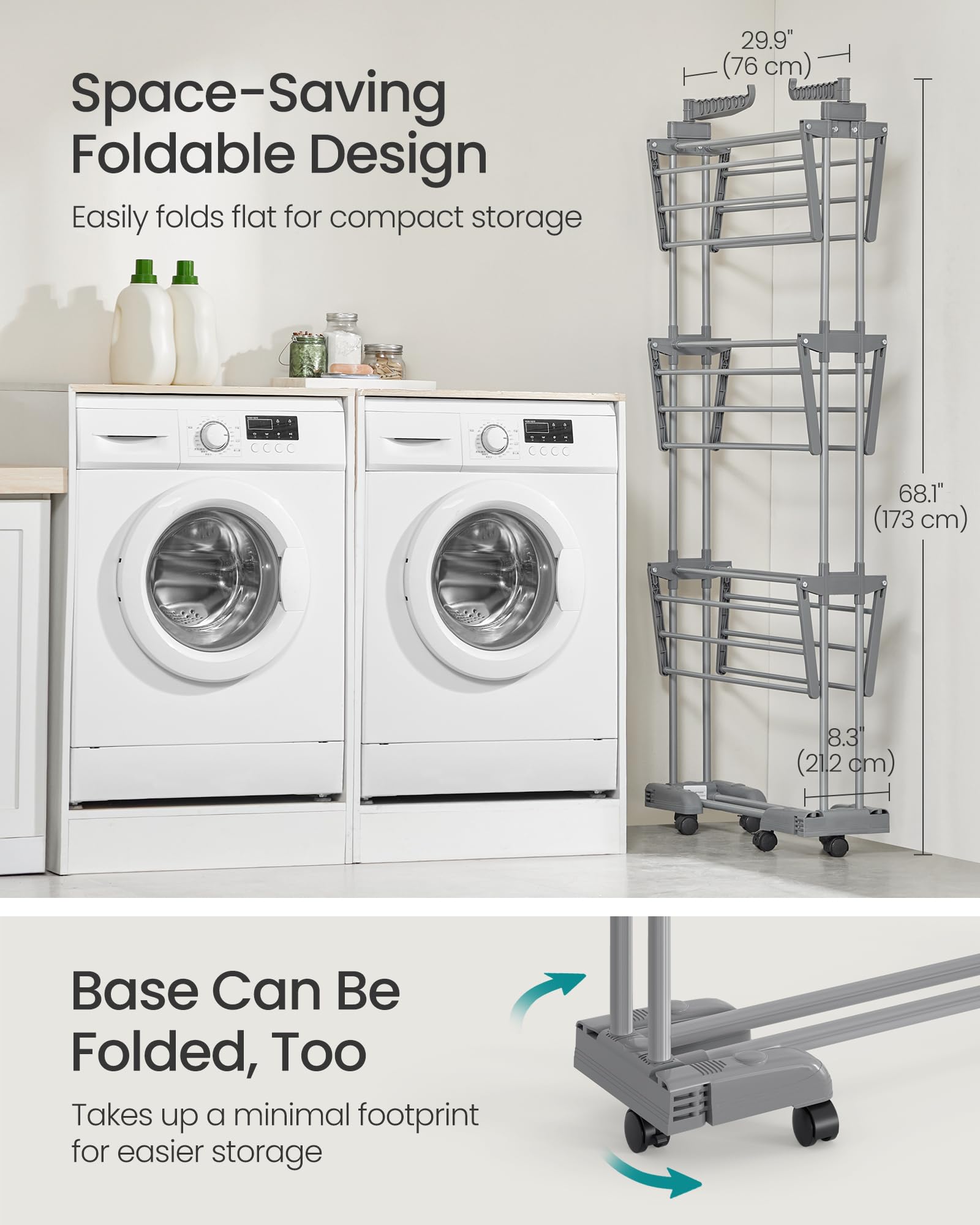 SONGMICS reinforced double rods close-up showing sturdy support for wet clothes