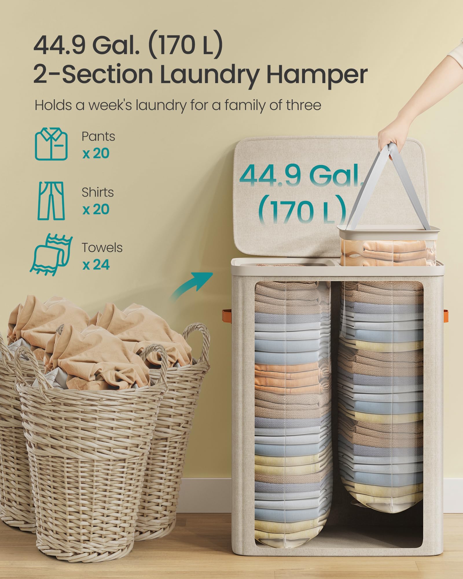SONGMICS removable bag with handle for easy carrying and emptying