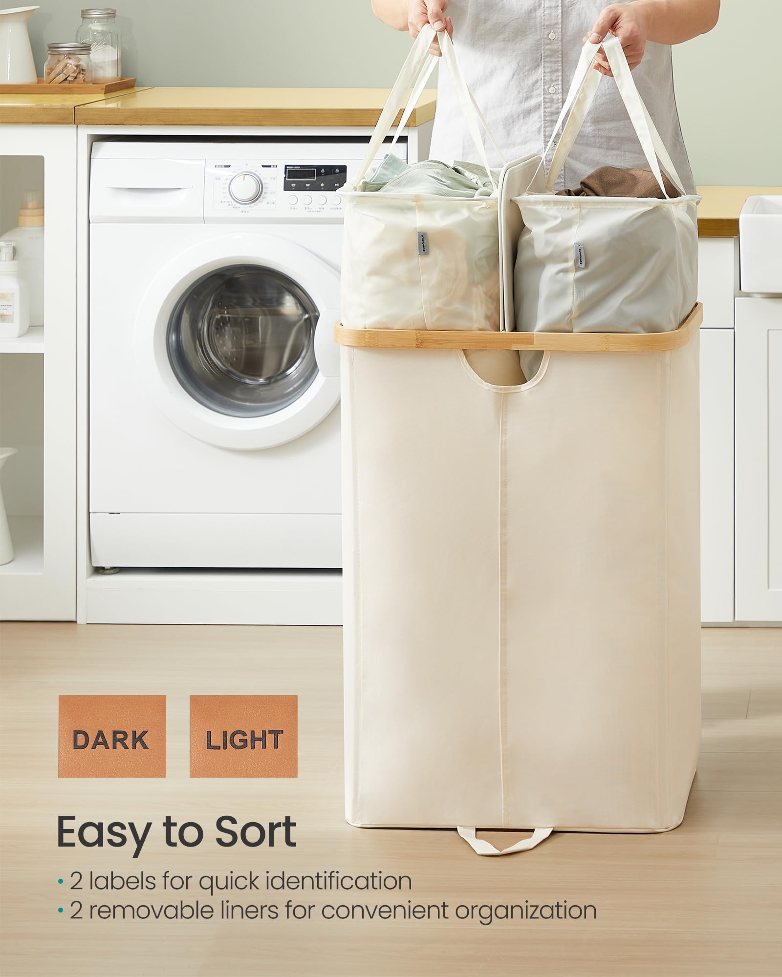 SONGMICS removable liners with handles for easy carrying to the washer