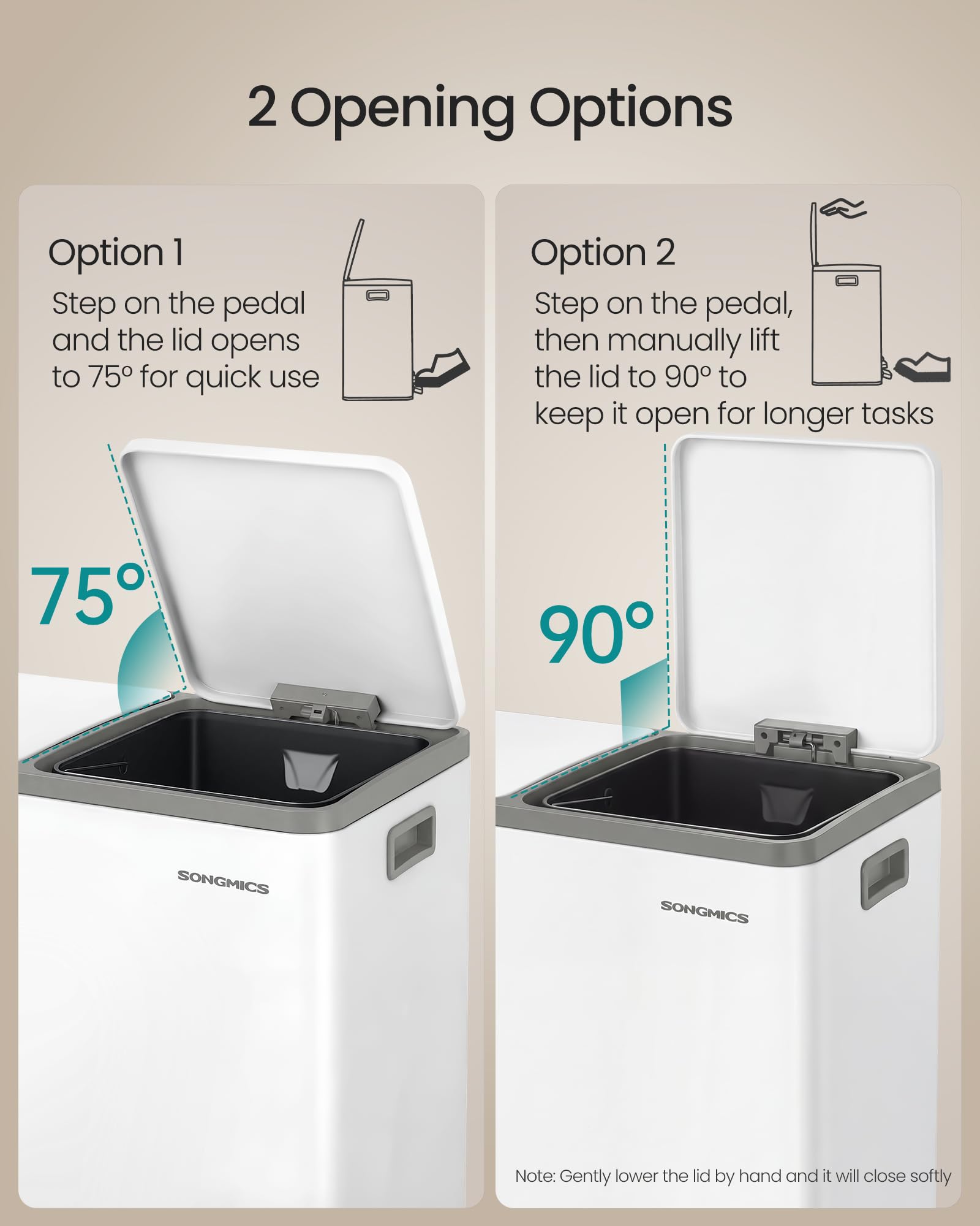 SONGMICS removable inner bucket with side handle for effortless lifting and emptying