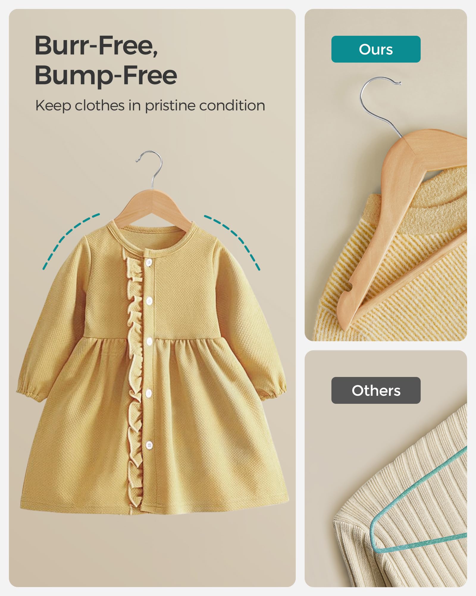 SONGMICS rounded shoulder detail protecting clothes from snags