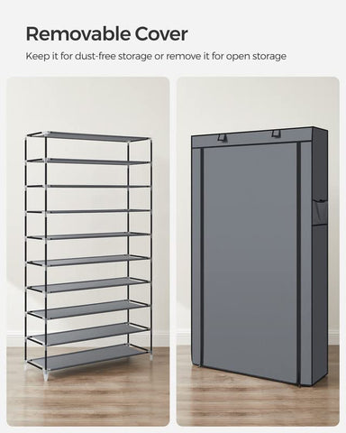 SONGMICS shoe rack next to hand to show compact 11 inch width
