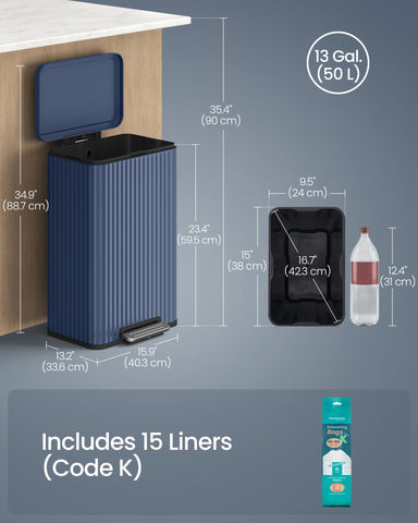 SONGMICS next to a chair to show 13-gallon scale and space-saving footprint