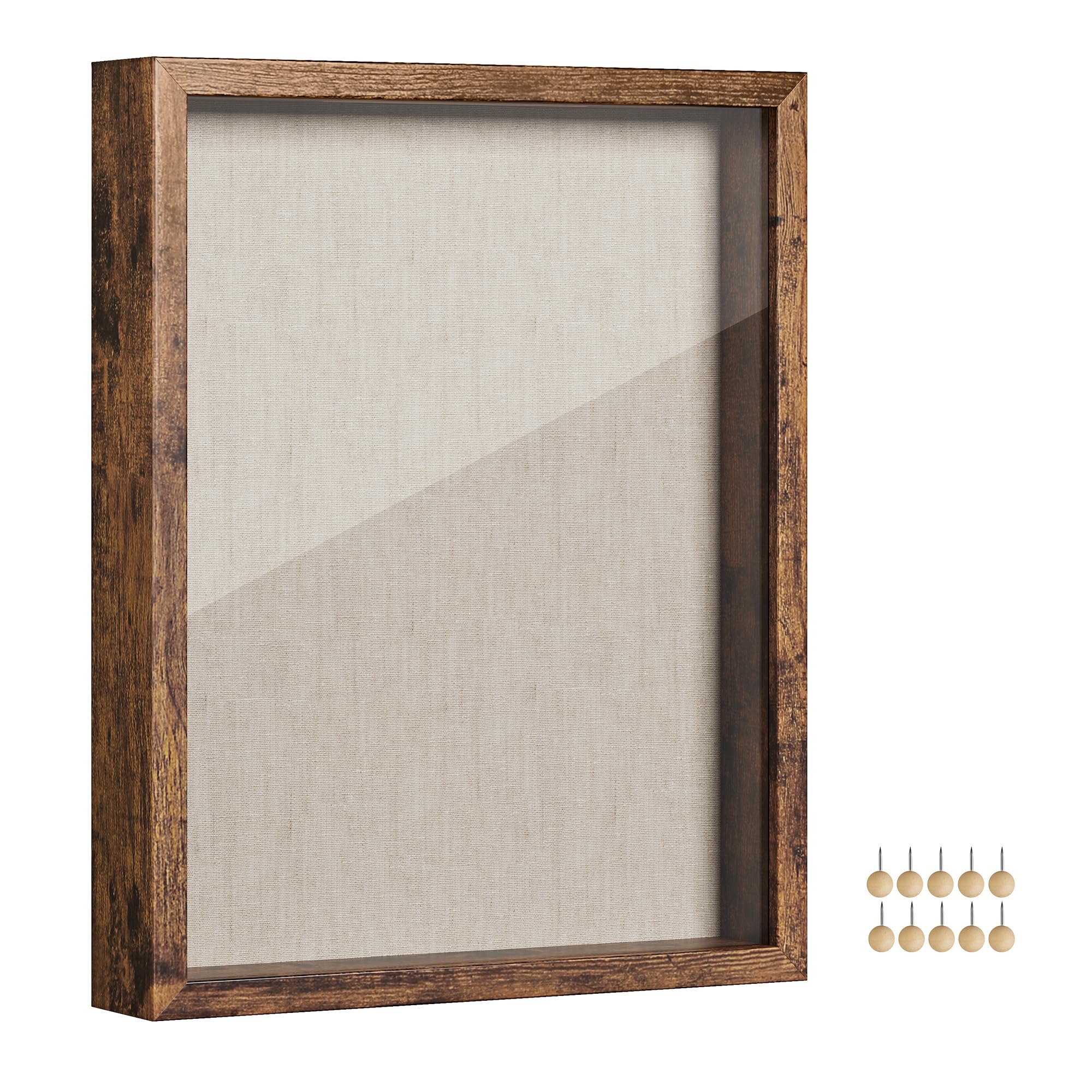 SONGMICS shadow box front view showing framed keepsakes and clear display benefit