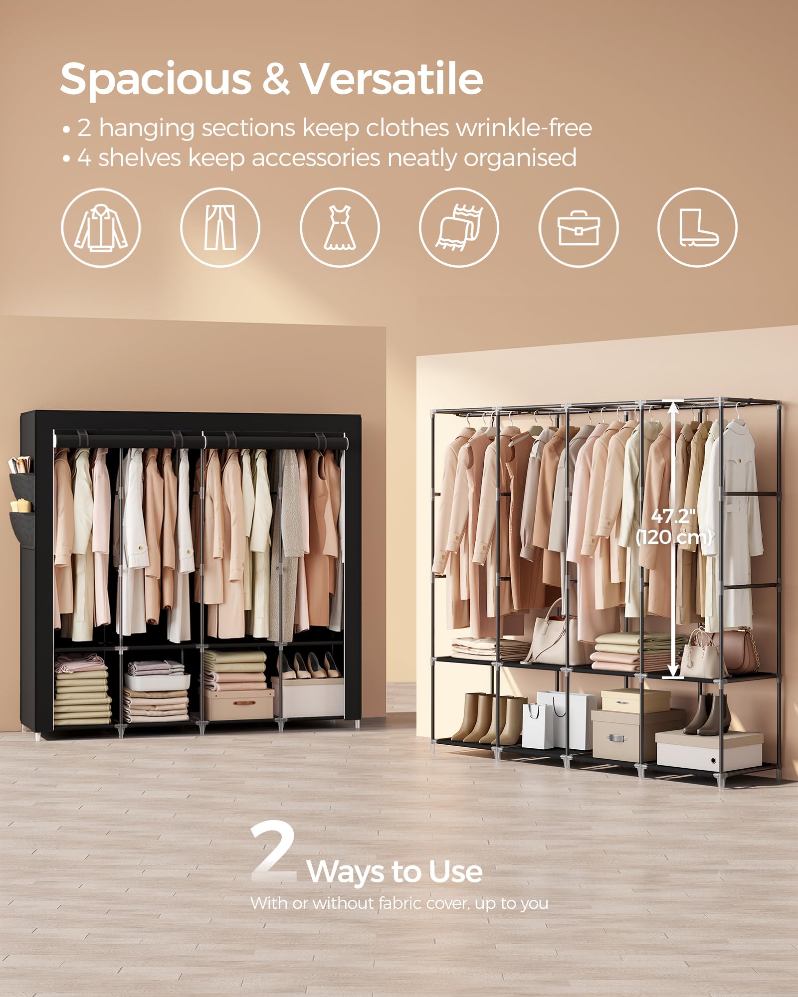 SONGMICS shelf close-up with shoes showing organized storage benefit