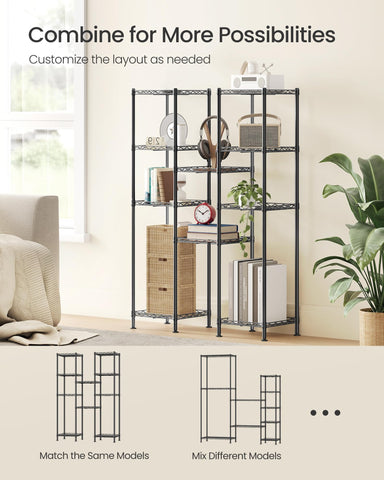 SONGMICS shelf with towels and bottles shows scale and capacity benefit