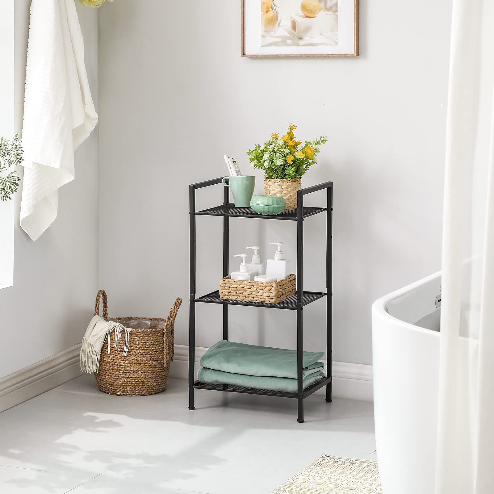 SONGMICS shelf slats detail showing ventilated, water-resistant design