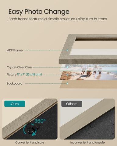 SONGMICS frames styled on a shelf showing flexible tabletop display benefit