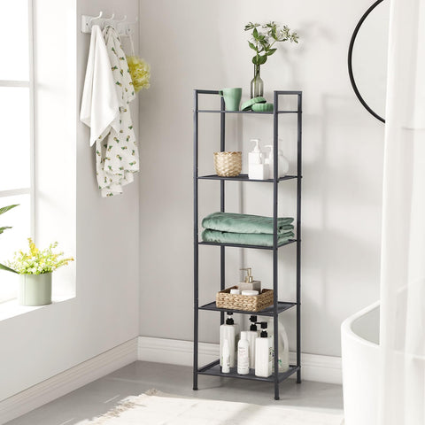 SONGMICS shelf surface with toiletries demonstrating organized storage capacity