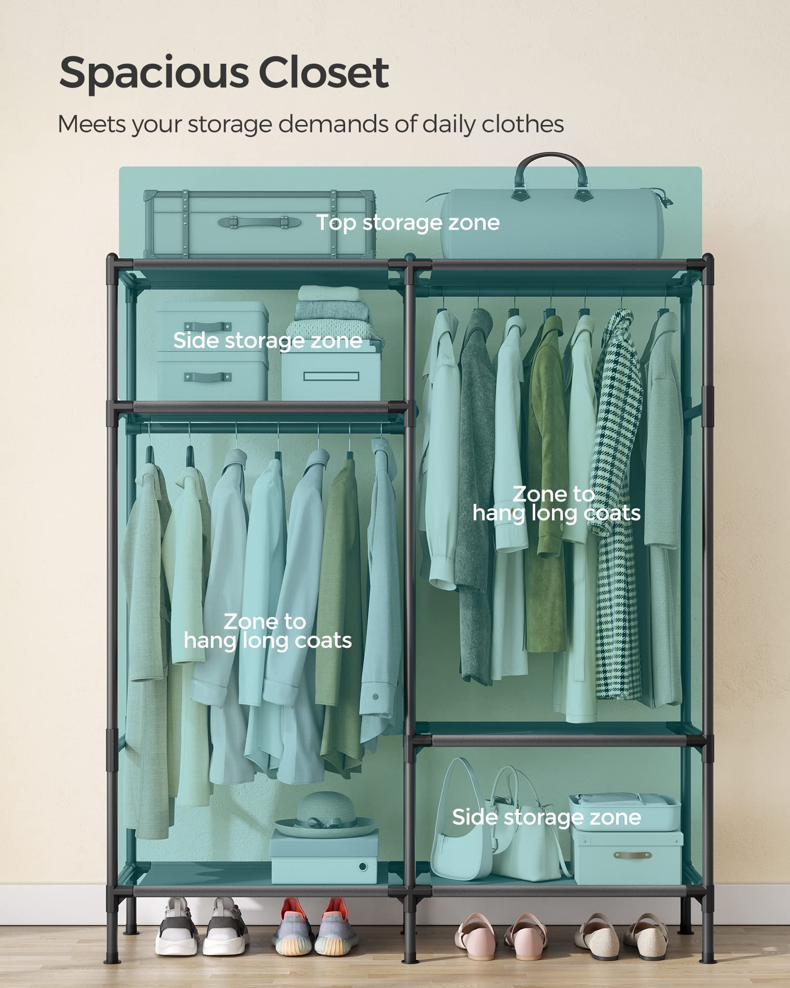 SONGMICS non-woven fabric shelf detail showing breathable, supportive surface