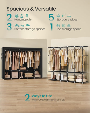 SONGMICS interior shelves holding folded clothes and shoes for organized storage