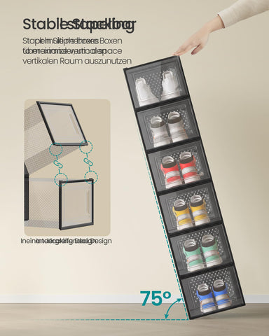 SONGMICS stacked assembled boxes demonstrating stable stacking and space saving