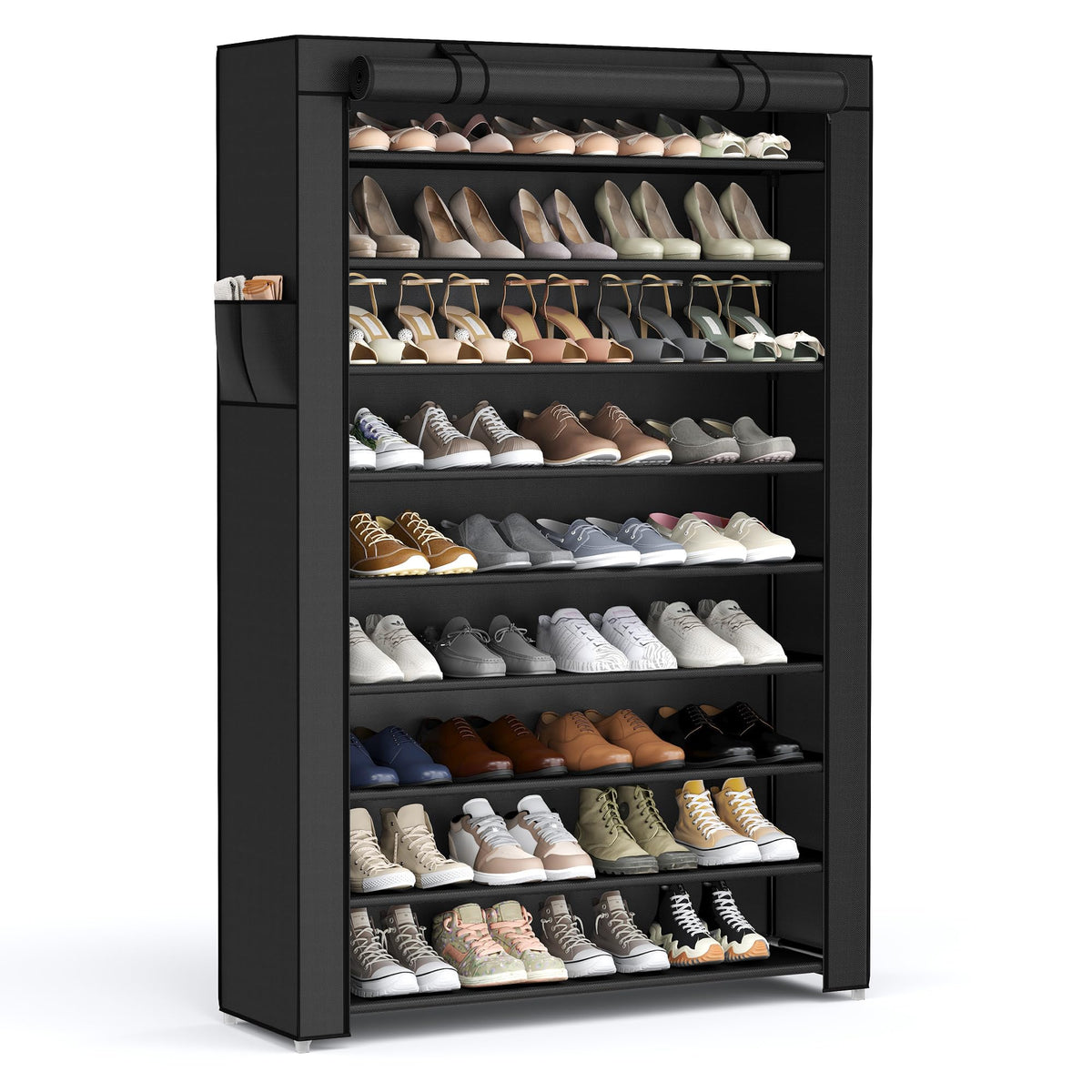 SONGMICS front view showing organized shoes and compact footprint benefit