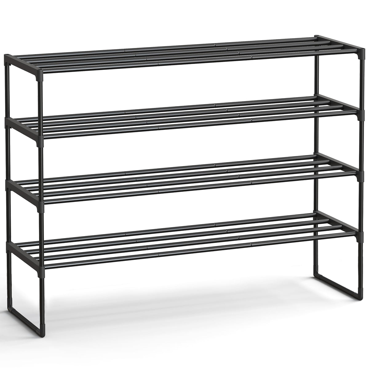 SONGMICS front view of assembled rack showing organized shoes and neat storage benefit