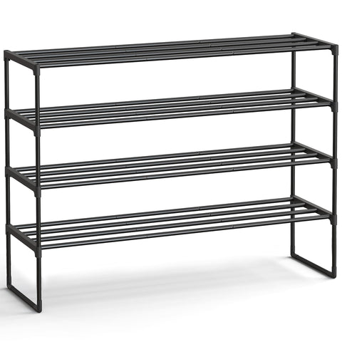 SONGMICS front view of assembled rack showing organized shoes and neat storage benefit