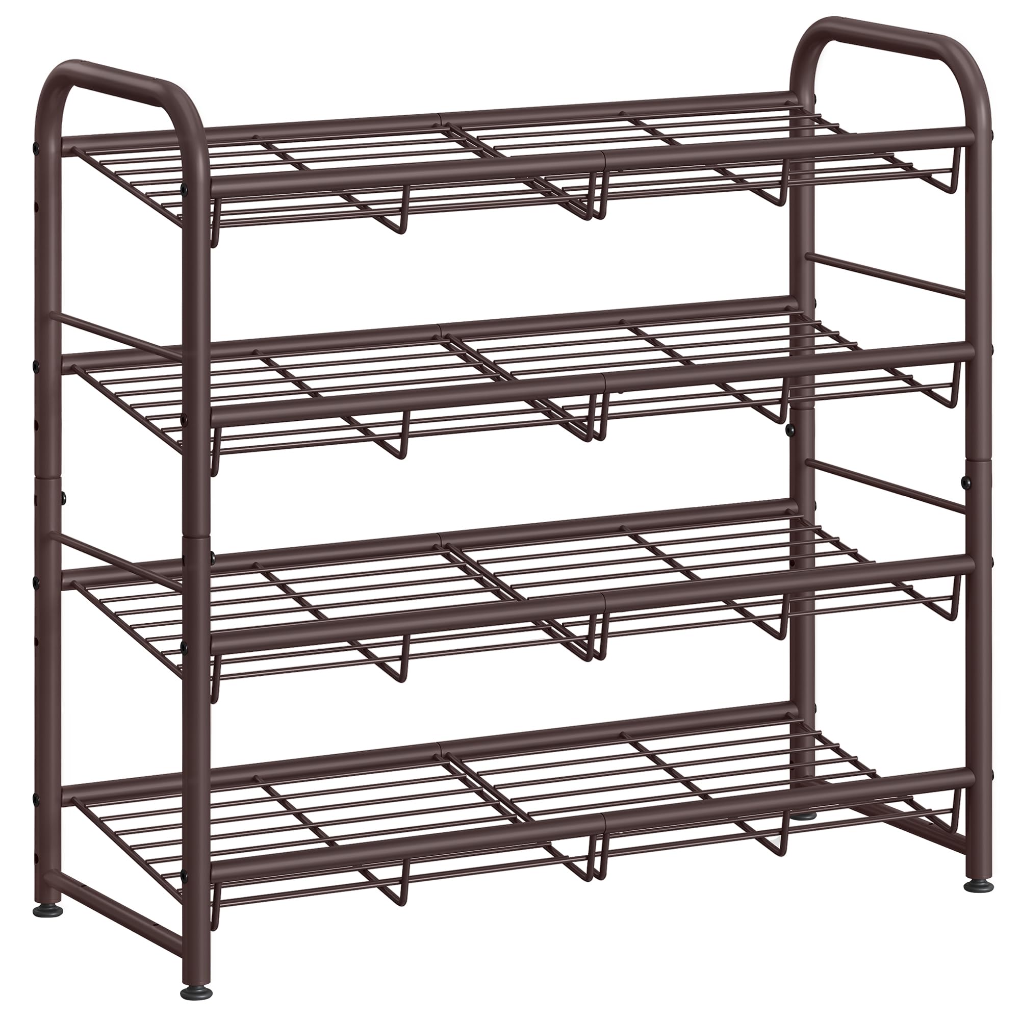 SONGMICS front view of 4-tier metal shoe rack showing organized pairs