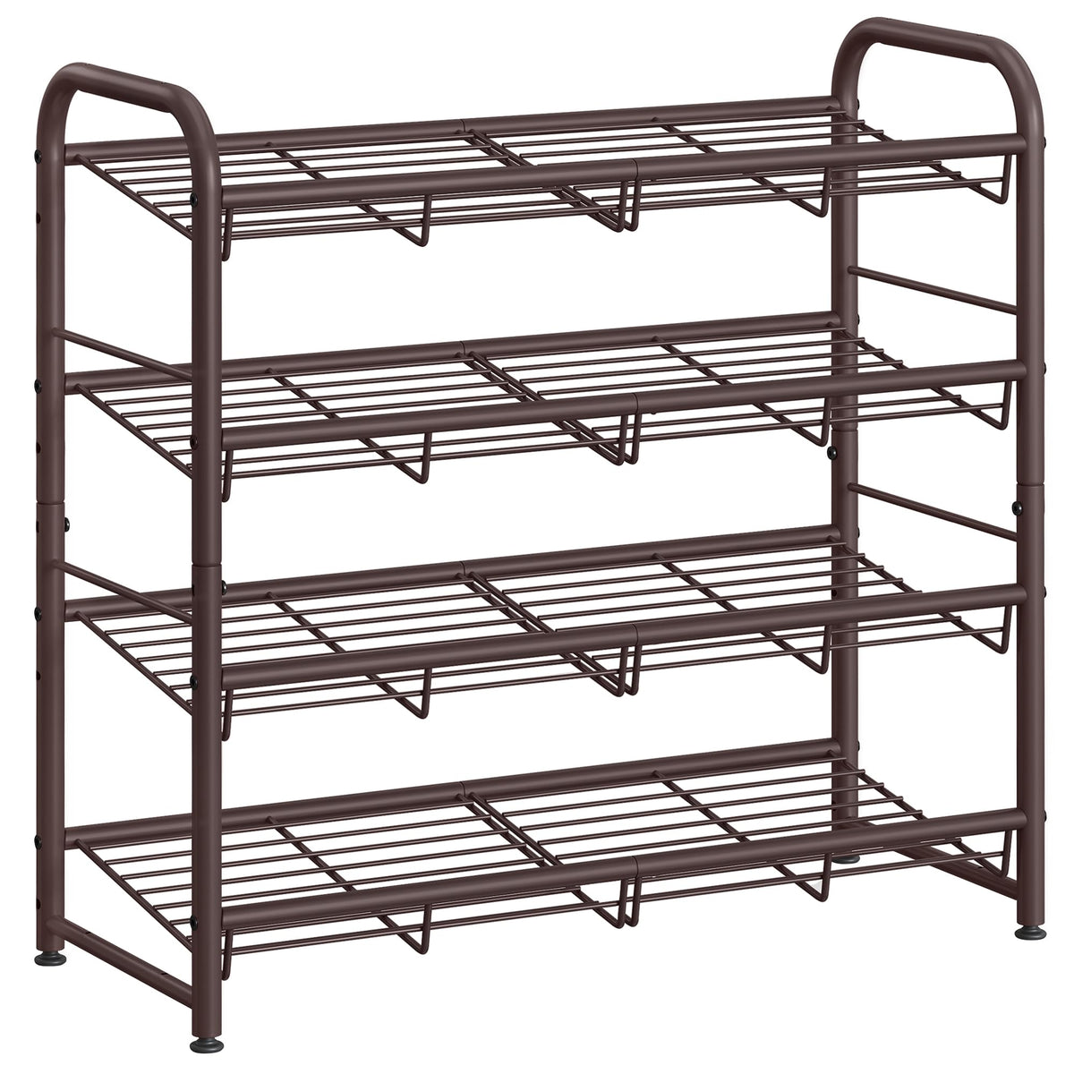 SONGMICS front view of 4-tier metal shoe rack showing organized pairs
