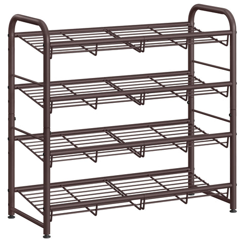 SONGMICS front view of 4-tier metal shoe rack showing organized pairs