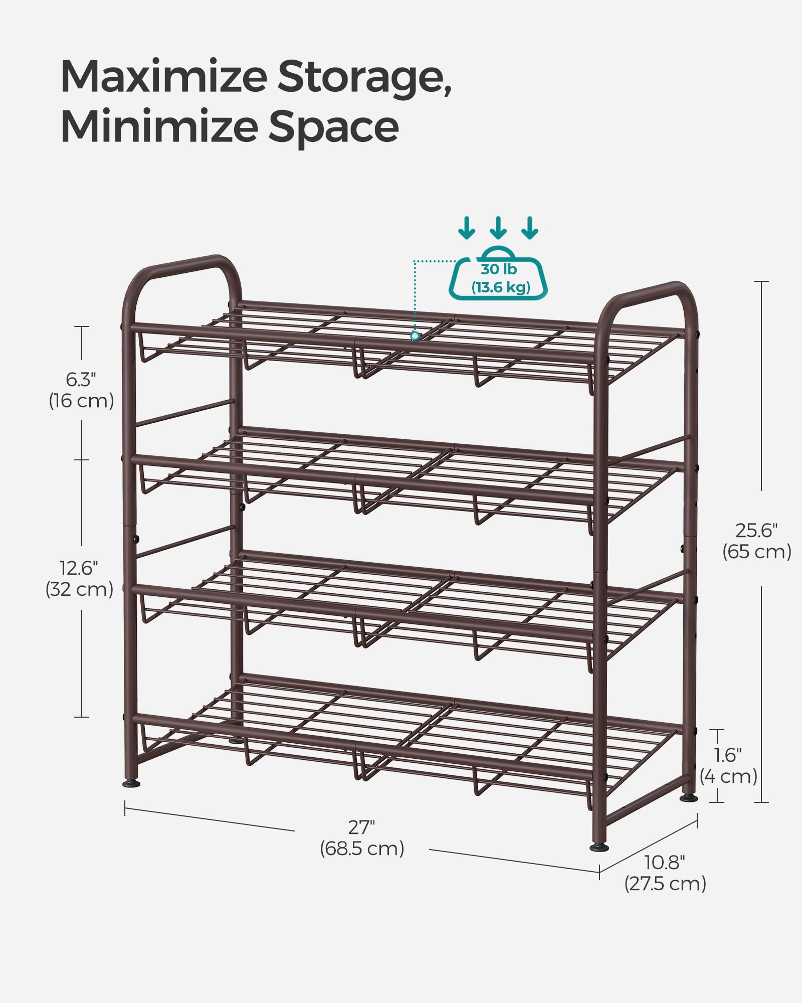 SONGMICS side view showing tall boots on modified shelf for clearance