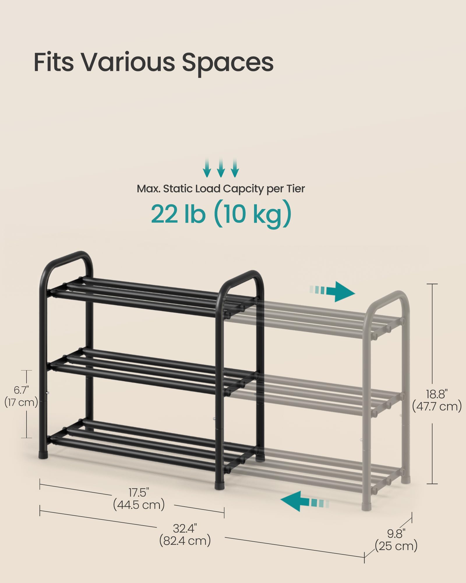 SONGMICS shoe rack placed in closet maximizing vertical narrow space