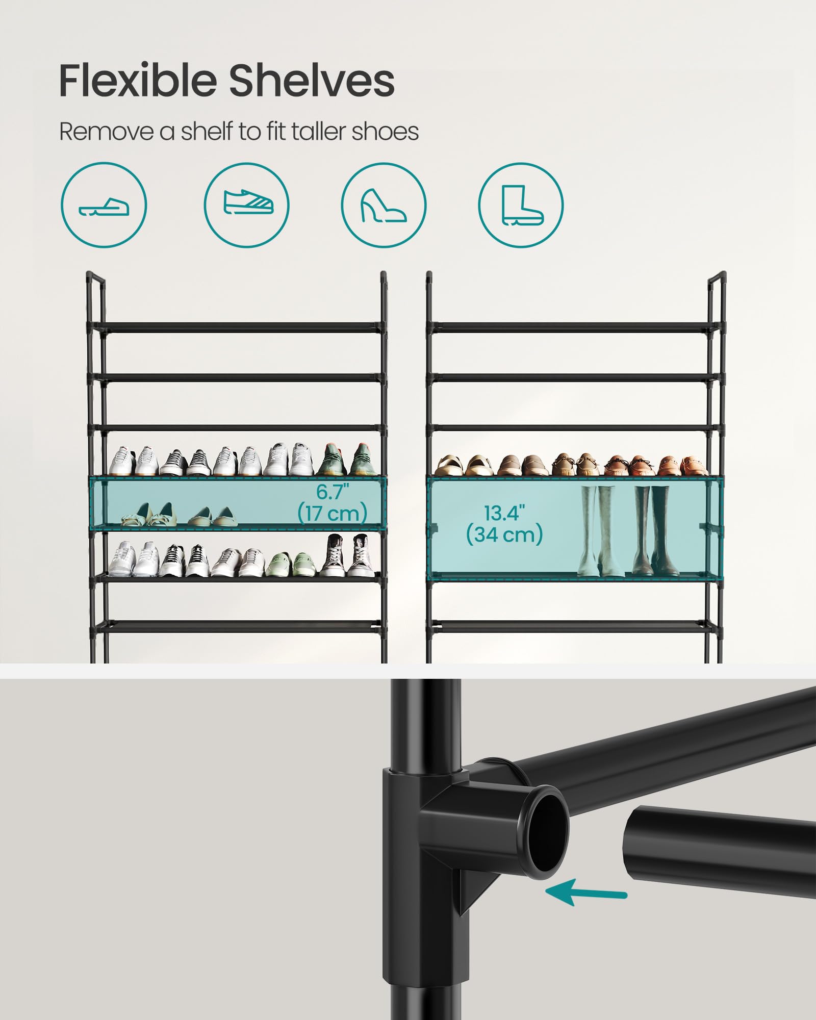 SONGMICS shoe rack in an entryway displaying tidy, accessible footwear storage