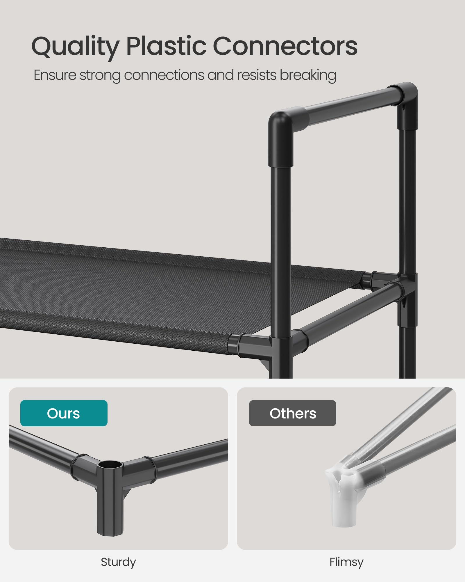 SONGMICS hand beside rack demonstrating scale and lightweight portability