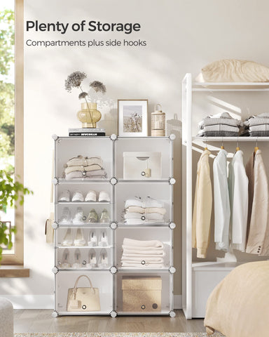 SONGMICS shelf detail showing steel wire support and sturdy plastic panel