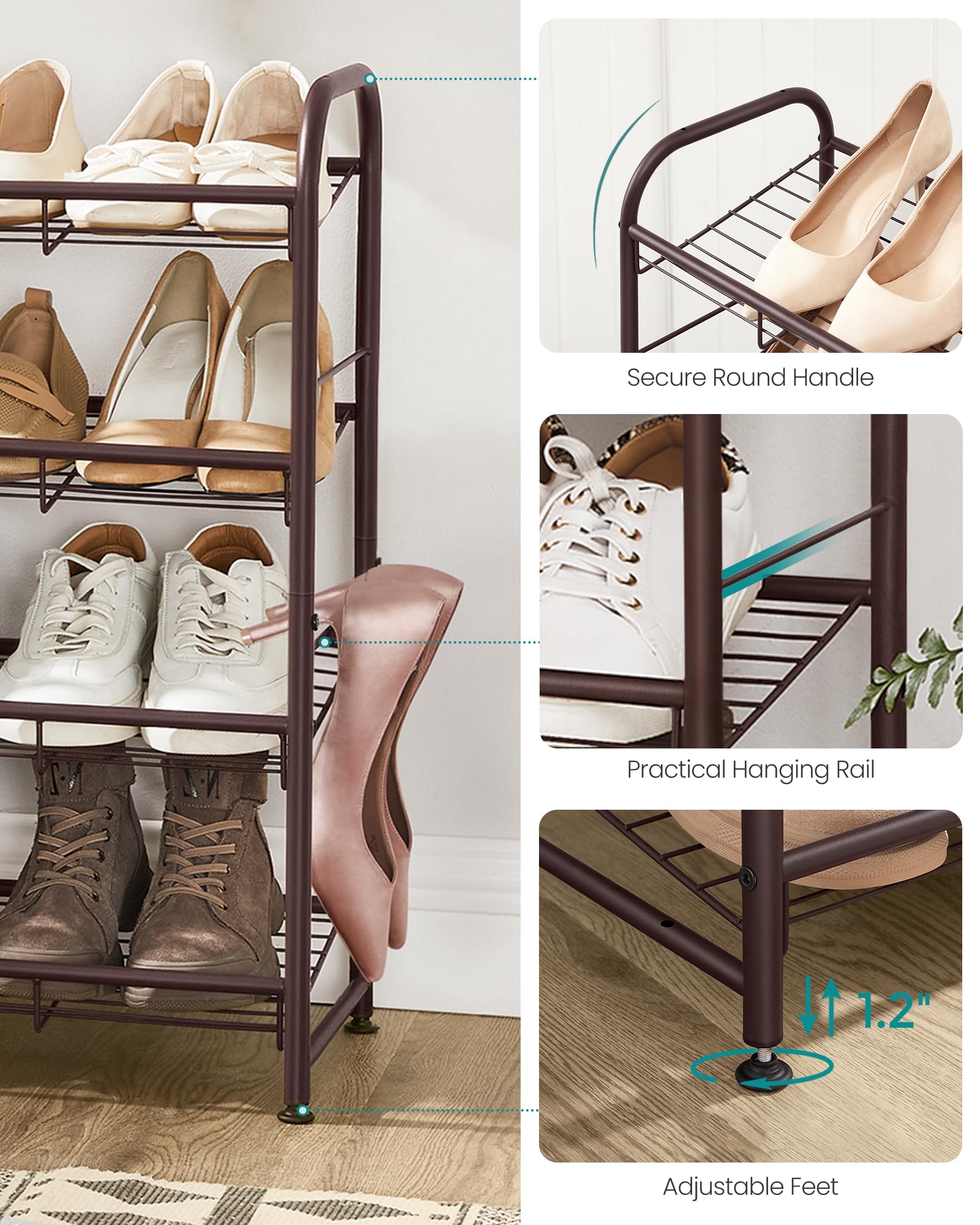 SONGMICS stacked units forming a taller shelving column for many pairs