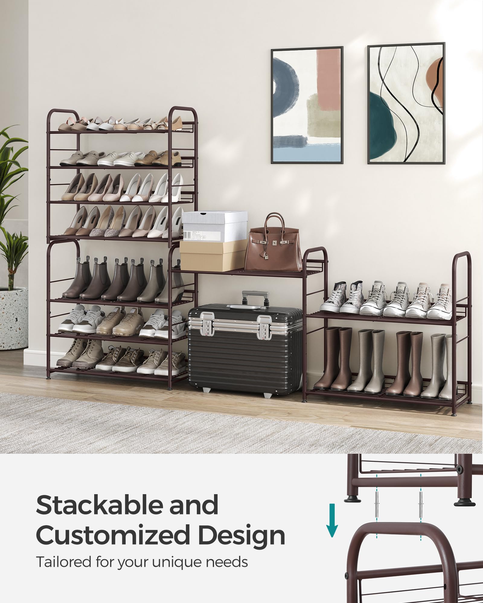 SONGMICS tilted shelf detail preventing shoes from sliding off