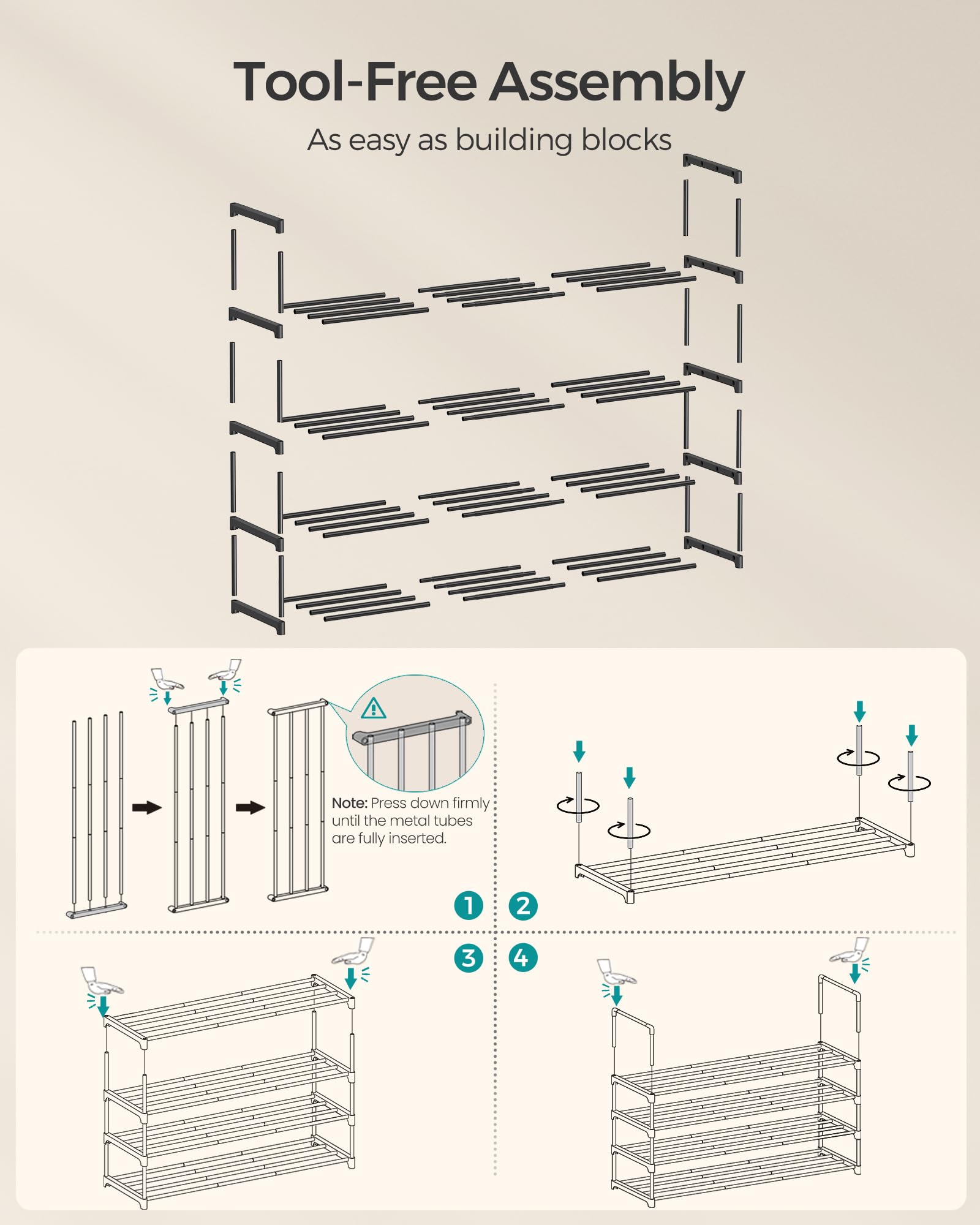 SONGMICS upside-down configuration revealing increased clearance for more shoes benefit