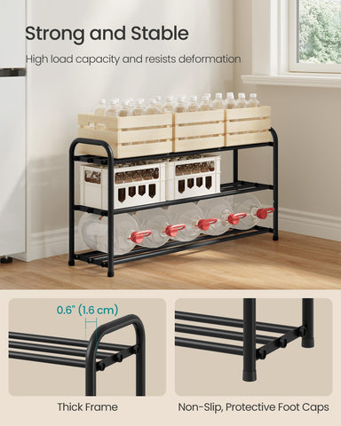 SONGMICS rack holding heels and sneakers illustrating versatile shoe compatibility